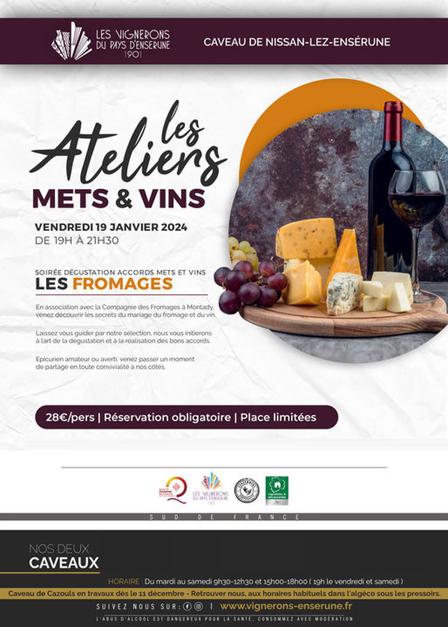 Atelier accords mets et vins – Les fromages à Nissan-lez-Enserune
